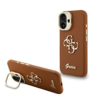Obal Guess PU Grained 4G Logo Stand Camera Frame Apple iPhone 16 GUHCP16SPCS4GSW hnedý