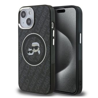 Obal Karl Lagerfeld IML K&CH Heads Repeated Logo MagSafe Apple iPhone 15 čierny
