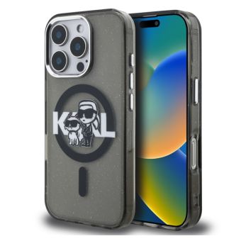 Obal Karl Lagerfeld IML Glitter Karl and Choupette Sketch MagSafe Apple iPhone 16 Pro Max KLHMP16XHGKCGKBK čierny