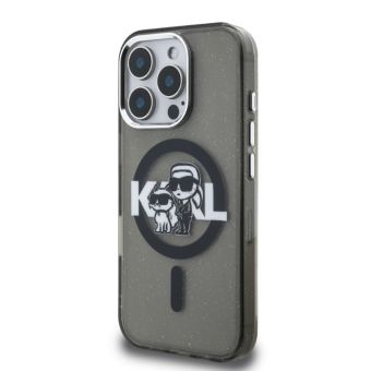 Obal Karl Lagerfeld IML Glitter Karl and Choupette Sketch MagSafe Apple iPhone 15 KLHMP15SHGKCGKBK čierny