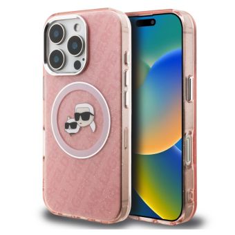 Obal Karl Lagerfeld IML K&CH Heads Repeated Logo MagSafe Apple iPhone 16 Pro Max KLHMP16XHMKBKCHP ružový