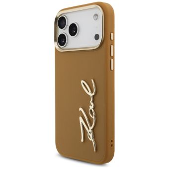 Karl Lagerfeld PU leather Karl script logo and metal camera buttons for iPhone 17 Pro Max brown