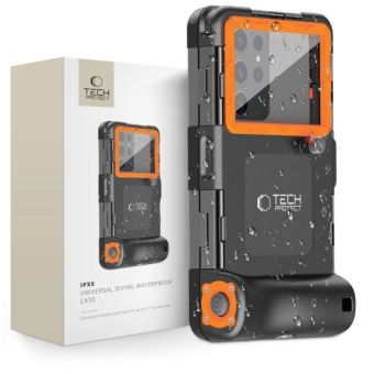 Tech-Protect IPX8, univerzálne vodeodolné puzdro, potápanie, čierno-oranžové