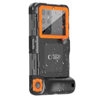 Tech-Protect IPX8, univerzálne vodeodolné puzdro, potápanie, čierno-oranžové