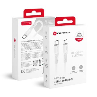 FORCELL F-ENERGY C347 Silicone, USB-C/USB-C, QC4.0 PD 5A 100W, 1m, biely