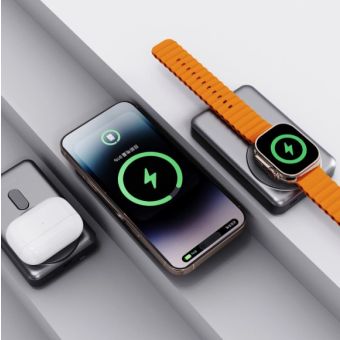 Dudao K29 Powerbank, 10000mAh PD 20W MagSafe, USB-C/Lightning káble, strieborná