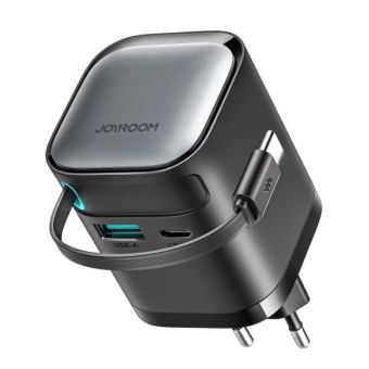 Joyroom GaN JR-TCL02, 65W USB-A/USB-C, vstavaný kábel USB-C, čierna