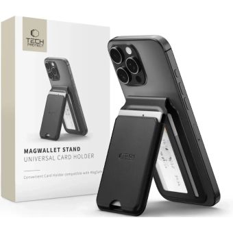 Tech-Protect MagWallet Stand MagSafe, čierny - magnetické puzdro na karty a stojan