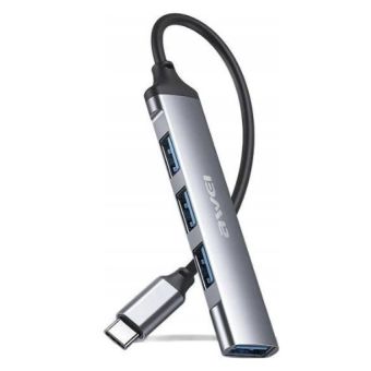 AWEI USB-C HUB CL-150T, 4x USB-A, strieborno čierny