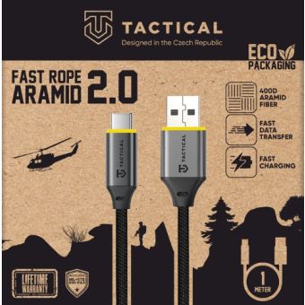 Tactical Fast Rope Aramid 2.0 USB-A/USB-C 1m 100W šedý