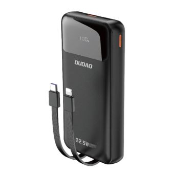 Dudao K15Pro 20000mAh PD 22.5W, USB-C/USB-C, vstavané káble USB-C/Lightning, čierna