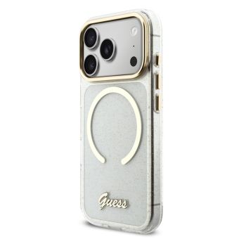 Obal Guess IML Glitter Script Strap MagSafe Apple iPhone 17 Pro GUHMP17L5HTGSMSH transparentný
