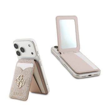 Guess PU 4G Mirror MagSafe Cardslot penaženka so stojanom a zrkadlom GUWMSMIP4GP ružová
