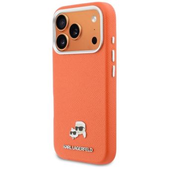 Obal Karl Lagerfeld PU Karl and Choupette Heads Pins MagSafe Apple iPhone 17 Pro KLHMP17L6PFKCLO oranžový