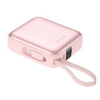 Swissten Space PowerBank 10000 mAh, 22.5W integrované káble (USB-C, Lighting), ružová