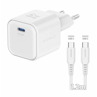 SWISSTEN GAN 1xUSB-C 35W PD + USB-C/USB-C kábel 1.2m, biela