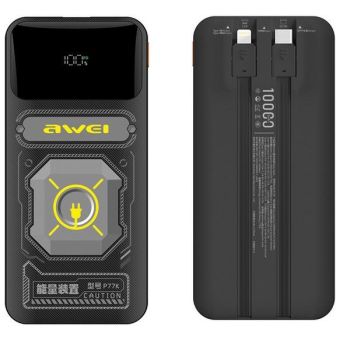 AWEI P77K Powerbank 10000mAh  22.5W káble Lightning/USB-C čierna