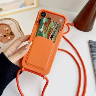 Obal Crossbody Card Silicone TPU Apple iPhone 17 Pro/18 Pro oranžový