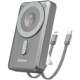 Dudao K29 PD MagSafe, 20W 10000mAh, stojan + vstavané káble, šedá