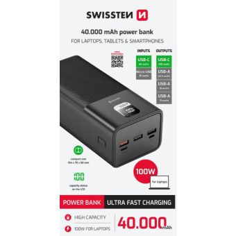 SWISSTEN Power Line Powerbank 40000mAh 100W čierna