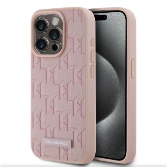 Karl Lagerfeld PU Leather Monogram Metal Logo Magsafe Apple iPhone 14 Pro Max KLHMP14XPKHPORPP Pink