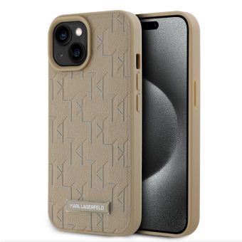 Karl Lagerfeld PU Leather Monogram Metal Logo Magsafe Apple iPhone 14 KLHMP14SPKHPORPE Beige