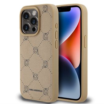 Karl Lagerfeld PU Karl Heads Pattern Magsafe Apple iPhone 15 Pro KLHMP15LPGKHPHE Beige