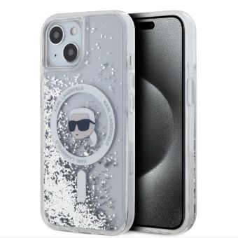 Karl Lagerfeld Liquid Glitter Karl Head Magsafe Apple iPhone 15 KLHMP15SLGKISGH Transparent