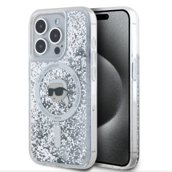Karl Lagerfeld Liquid Glitter Karl Head MagSafe Apple iPhone 15 Pro KLHMP15LLGKISGH Transparent