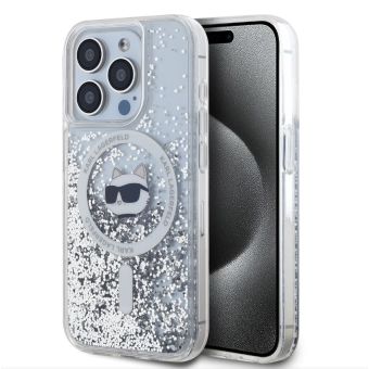 Karl Lagerfeld Liquid Glitter Choupette Head MagSafe Apple iPhone 15 Pro Max KLHMP15XLGCHSGH Transparent