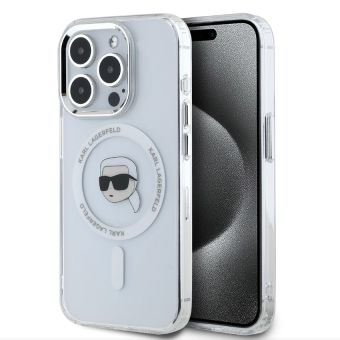 Karl Lagerfeld IML Karl Head Metal Frame MagSafe Apple iPhone 15 Pro Max KLHMP15XHLSKIH Transparent