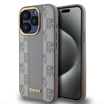 DKNY PU Leather Checkered Pattern Magsafe Apple iPhone 15 Pro DKHMP15LPCPVSLE Beige