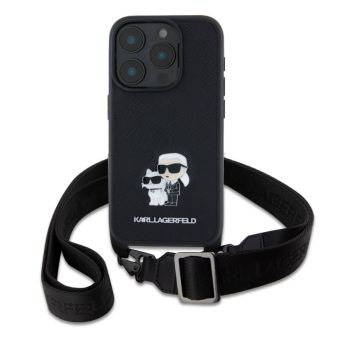 Karl Lagerfeld Saffiano Crossbody Metal Karl and Choupette Apple iPhone 16 Pro KLHCP16LSAKCPBK Black