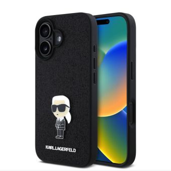 Karl Lagerfeld Fixed Glitter Metal Ikonik Apple iPhone 16 KLHCP16SGKNPSK Black