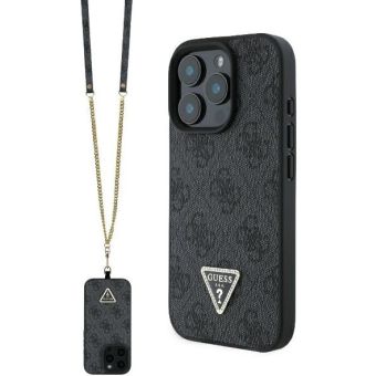 Guess PU 4G Strass Triangle Metal Logo + Crossbody Apple iPhone 16 Pro Max GUHCP16XP4TDSCPK Black
