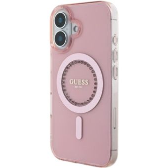 Guess IML Rhinestones Ring MagSafe Apple iPhone 16 GUHMP16SPFTDTEP Pink