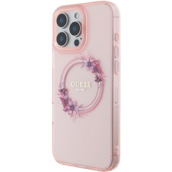 Guess IML Flowers Ring MagSafe Apple iPhone 16 Pro GUHMP16LHFWFCP Pink