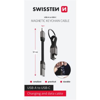 SWISSTEN MAGNETICKÝ KEYCHAIN kábel USB-A/USB-C 9.7cm 15W 3A