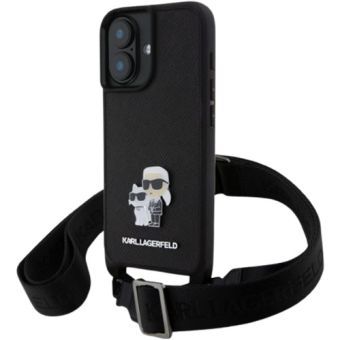 Karl Lagerfeld Saffiano Crossbody Metal Karl and Choupette Apple iPhone 16 Plus KLHCP16MSAKCPBK Black