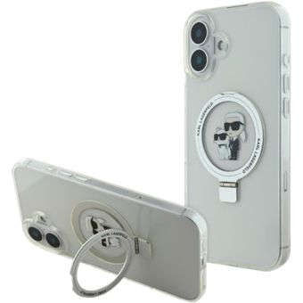 Karl Lagerfeld Ringstand Karl and Choupette MagSafe Apple iPhone 16 KLHMP16SHMRSKCH White