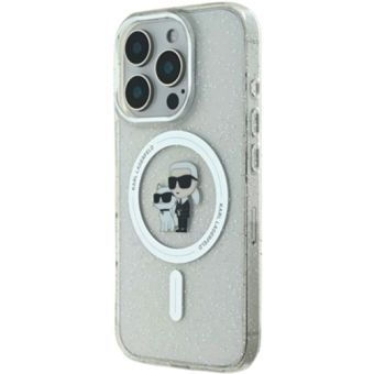 Karl Lagerfeld IML Glitter Karl and Choupette MagSafe Apple iPhone 16 Pro KLHMP16LHGKCNOT Transparent