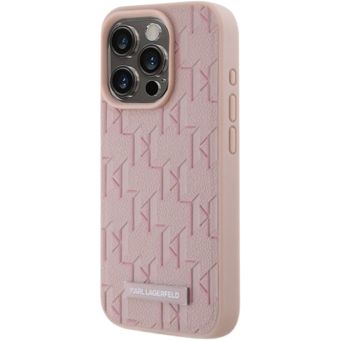 Karl Lagerfeld PU Leather Monogram Metal Logo Magsafe Apple iPhone 14 Pro Max KLHMP14XPKHPORPP Pink