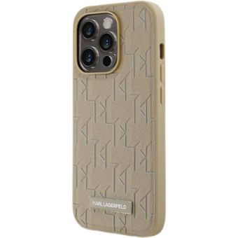 Karl Lagerfeld PU Leather Monogram Metal Logo Magsafe Apple iPhone 15 Pro KLHMP15LPKHPORPE Beige