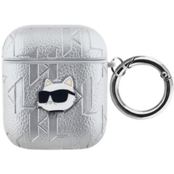 Karl Lagerfeld PU Embossed Choupette Head Apple AirPods 1/2 KLA2PGCHPS Silver