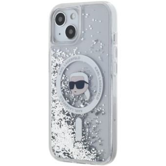 Karl Lagerfeld Liquid Glitter Karl Head Magsafe Apple iPhone 15 KLHMP15SLGKISGH Transparent