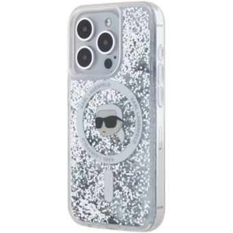 Karl Lagerfeld Liquid Glitter Karl Head MagSafe Apple iPhone 15 Pro KLHMP15LLGKISGH Transparent