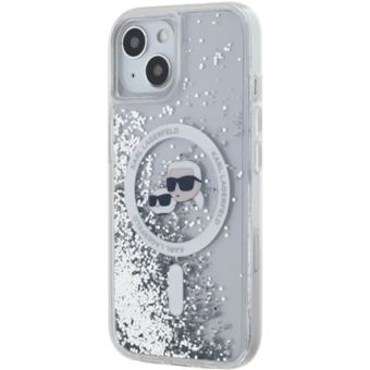 Karl Lagerfeld Liquid Glitter Karl and Choupette Heads MagSafe Apple iPhone 15 KLHMP15SLGKCSGH Transparent