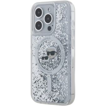 Karl Lagerfeld Liquid Glitter Karl and Choupette Heads MagSafe Apple iPhone 15 Pro KLHMP15LLGKCSGH Transparent
