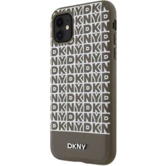 DKNY PU Leather Repeat Pattern Bottom Stripe MagSafe Apple iPhone 11 DKHMN61PSOSPW Brown