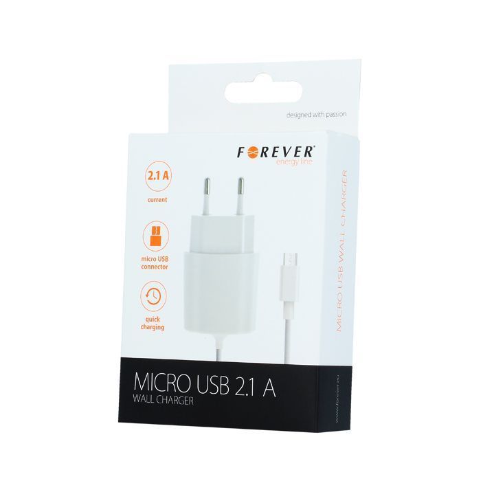 Sieťová nabíjačka micro USB 2,1A biela